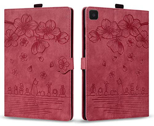 Rosbtib Funda para Samsung Galaxy Tab A7 Lite 8,7 Pulgada 2021 Flip Cover Magnética Ranuras para Tarjetas PU Cuero Cover Galaxy Tab A7 Lite SM-T225 / SM-T220, Rojo