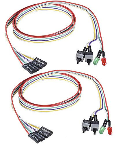 Doumneou 2 Teiliges Computer GehäUse ATX Einschalten/Ausschalten ZurüCksetzen Schalter Kabel mit 2 LED Lichtern Rot GrüN ATX GehäUse Front Blende Kabel, 65 cm