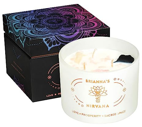 Crystal Manifestation Candle to Attract Love & Abundance | Rose Quartz | Clear Quartz | Obsidian | 3-Wick Meditation Candle | Healing Crystal Candle | Candles with Crystals Inside | Velas Decorativas