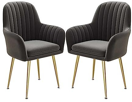 Lot de 2 chaises de salle à manger en velours avec accoudoirs et support dorsal – Élégantes et confortables pour chambre à coucher et salon – Pieds en métal