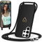 CaseLover Handyband für Samsung Galaxy S23 Ultra Hülle mit Band, Herz Muster Silikon Necklace Handyhülle mit Abnehmbar Kordel zum Umhängen Stossfest Bumper Handy Schutzhülle für S23 Ultra 5G, Schwarz