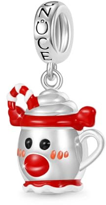 GNOCE Weihnachten Charm Anhänger Tasse & Zuckerstange Anhänger 925 Sterling Silber Gravierbarer individueller Geburtsstein-Herz-Charm Armband/Halskette Für Frauen Mädchen