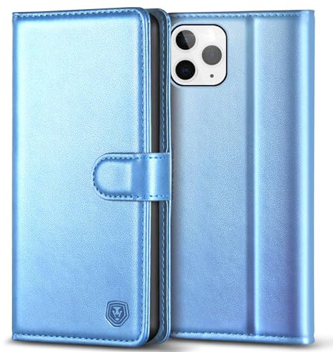 Kuafcase Compatible for iPhone 11 Pro Max Case with 4 Card Slots Magnetic Closure Kickstand Shockproof Protective Phone Case Compatible for iPhone 11 Pro Max - Sky Blue