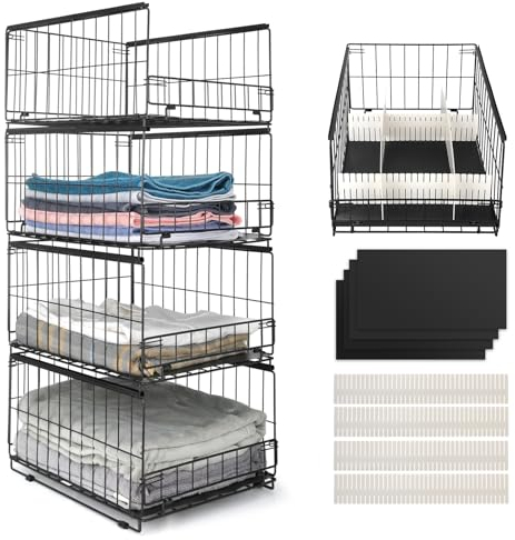 Wuciray 3/4 pcs Organizador Armario Ropa Cajas Almacenaje con Divisores Apilable Separadores Armario Metal