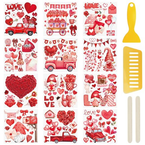 WANDIC12Sheets RubOn TransferStickers Zum Valentinstag, Wasserfeste Aufkleber, Aufkleber Für Tagebuch, Album, Möbel, Handwerk, Transfers, Abziehbilder Für DIY-Scrapbooking