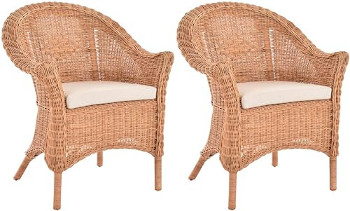 Krines Home Set/2 Rattansessel Primavera breiter Flechtsessel mit Armlehne Lounge Wintergarten Sessel Natur Rattan Korbsessel (Natur)