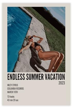 Repaly Miley Poster & Cyrus – Endless Summer Vacation 2023 Musikalbum-Cover, Poster, Leinwand, Poster, Schlafzimmer-Dekor, Sportlandschaft, Büro, Raumdekoration, Geschenk, ungerahmt, 20 x 30 cm
