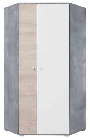 Lomadox Kleiderschrank Eckkleiderschrank in Beton weiß Eiche, 90x90cm