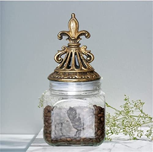 SilteD European Glass Storage Jars Kitchen Cupboard Resin Cover Grain Dispenser Desktop Retro Candy Jar Home Decoration (Color : Transparent, Size : S)