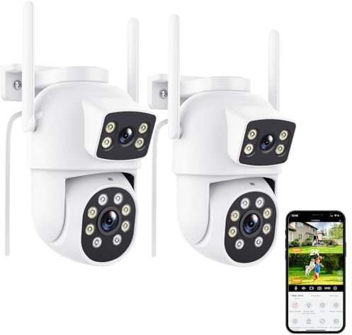 2K 6MP Dual Lens Outdoor Security Camera, 360° PTZ Home Security WiFi Camera, CCTV Camera with Auto-Tracking, Human Detection, 30m Color Night Vision, Two-Way Audio, IP66, Compatible with Alexa (2P)