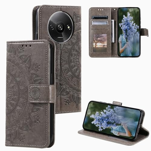 HTDELEC Coque pour Xiaomi Redmi A3 4G Gris,Housse en Cuir Premium Flip Case Portefeuille Etui avec Stand Support et Carte Slot - Gris