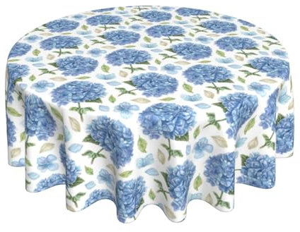 Yxuiyal Spring Floral Tablecloths 70 Inch Blue Hydrangea Flower Decorative Round Tablecloth Summer Polyester Washable Reusable 70 inch Table Cover for Home Kitchen Dining Room Party Outdoor Picnic