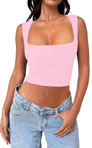 YILEEGOO Women Sexy Sleeveless One Shoulder Crop Tank Tops Ruched Tight Slim Fitted Workout Y2K Vest Top Trendy Cami Going Out Tops (Z8 Pink, M)