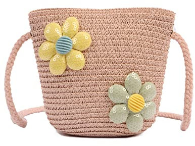 Little Girl Shoulder Bag Cute Straw Crossbody Bags Girls Handbags Braided Bag Floral Bags Shoulder Bags Princess Crossbody Bag for Kids Girls Shopping School Travel