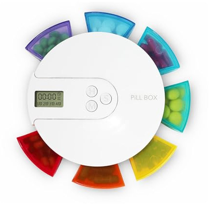 Layhou Elektronische Pillendose mit intelligenter Erinnerung, tragbar, 7 Gitter, wöchentlich, mit Timer, 12/24-Stunden-Uhr, 4 Wecker, Kapseln