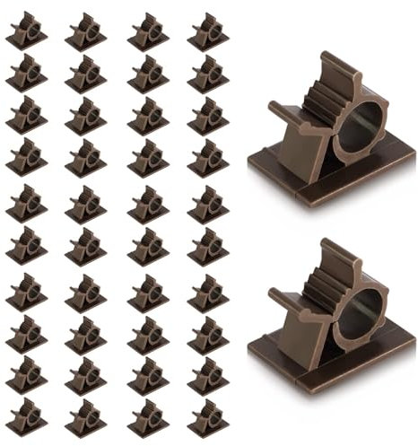 Viaky 50 PCS Cable Clips, Self-Adhesive Cable Organisers, Reusable Adjustable Sticky Cable Tidy Clips Wire Management Cable Holder for Car, Homes, Under Desk, Offices, Brown
