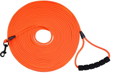 Laisse pour Chien en PVC, Laisse de Dressage extérieure avec poignée rembourrée et Sac de Rangement, légère et Solide (Orange, 10 M)
