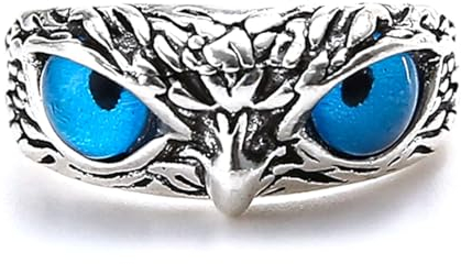 AORHOFJ 1 Stück Eule Glücksring, blaues Adlerauge Sterling Silber Vintage offener Ring verstellbarer Eulenring für Frauen und Männer