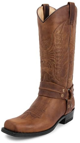 LMUIPMAA Uomini PU Pelle Equitazione Moto Stivali Ricamo Stivali Mezzo Polpaccio Punta Quadrata Western Cowboy Biker Stivali,Marrone,42 EU