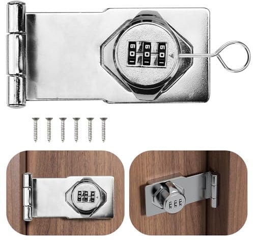 ADERTOS 3.5 Inch Cabinet Password Hasp Locks 90 Degree Security Combination Latch Lock Cabinet Locks Hasp Latch Barn Door Lock Rotary Door Lock Hasp with Screws for Bathroom Outdoor Garden, Silver