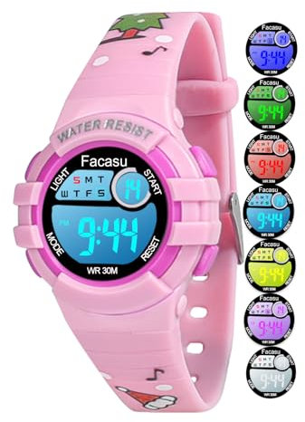 Facasu Montre Digitale pour Enfants - Numérique Lumineuse Colorée, Étanche pour Filles et Garçons, Sport d'extérieur avec Alarme Chronomètre 4-8 Ans