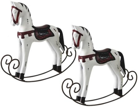 CIYODO Schaukelpferd Aus Holz 2 Stück Cartoon-Tier Handgefertigtes Holzhandwerk Für Zuhause Schreibtischschmuck Spielpferd Zum Reiten