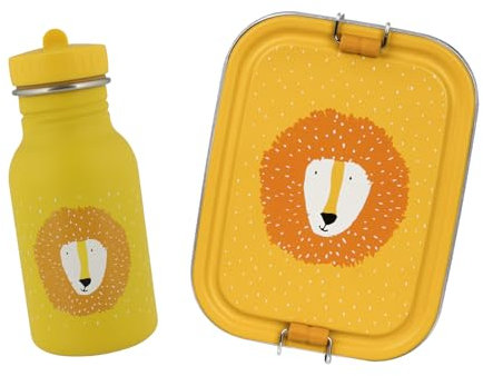Trixie Baby Trinkflasche und Brotdose als Set aus Edelstahl mit optionaler Namens-Gravur Personalisierung (Löwe, Small)