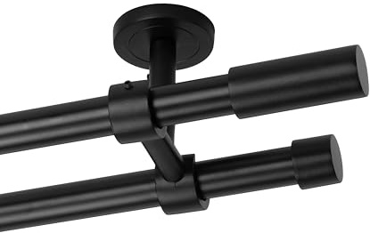 Ventanara® Gardinenstange schwarz matt 19mm 2-läufig mit Endstücken und Halterungen für Deckenmontage (Zylinder, 160 cm / 2-läufig/Decke)