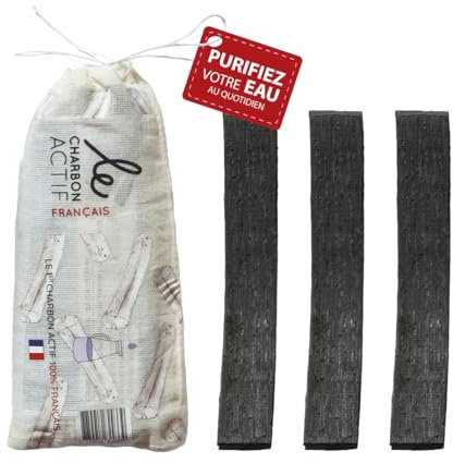 Le Charbon Actif Français - 1 an d’eau filtrée - bâton filtre à eau Charbon végétal français X3-1 charbon=1L d’eau - Naturel pour carafe, bouteille - Filtre l'eau du robinet - Alternative Binchotan