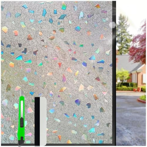 HONLONE Buntglas Fensterfolie Milchglas, 90x200cm Fensterfolie Selbsthaftend 3D Bunt Sichtschutzfolie, Sichtschutzfolie Fenster Klebefolie Fenster ohne Klebstoff Anti UV Sonnenschutz für Büro