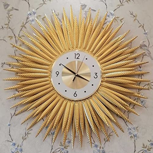 EHVYBDX Uhr Big Sun Wohnzimmer, leise, Metall, Gold, modern, geeignet für die meisten Wanddekorationen in Schlafzimmern, Büros, Geschäften, A