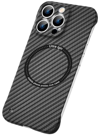 Generisch Carbon Fiber Magnetic Phone Case for iPhone 16 Pro Max, 16/15/14/13/12 Series, Compatible with Magsafe, Ultra Thin Slim Frameless (for iPhone 16 Pro Max,Black)