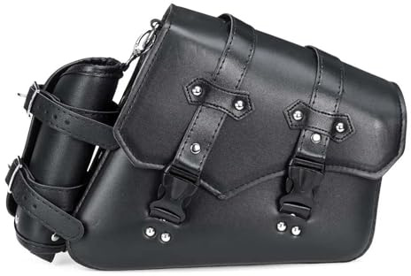 Motorcycle Tail Bag For Cruiser Motorcycle Universal Saddle Bag PU Leather Tool Bag With Water Bottle Holder Cafe Racer Luggage Bag Motorcycle Saddlebags(Right)