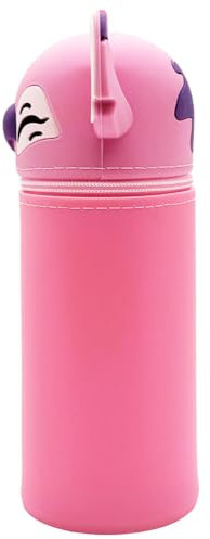 ADYEKSD Kawaii Federmäppchen, 2 in 1 aus welchem Silicon, Tischstifthalter, Reißverschluss, Stiftetasche Buntstifte Marker, Büro, Uni, niedlicher Schulbedarf, Cartoon Mädchen Jungen (Rosa Anime)