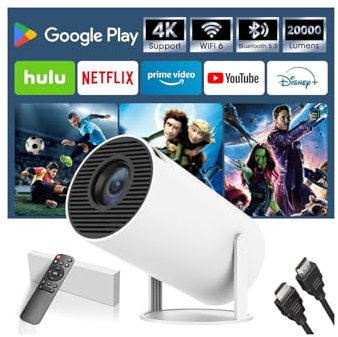 Mini Proiettore 4K, Proiettore Portatile Android 11, 1080P FHD, WiFi 6, Bluetooth 5.0, Visione di 130 Pollici, Compatibile con HDMI/PC Portatili/Smartphone. (bianco)