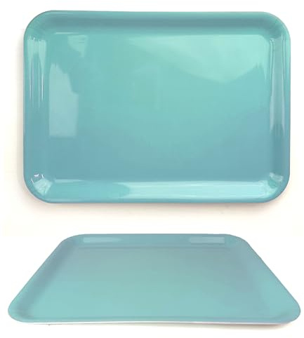 Lizzy Pastel Serving Tray Regular Rectangular (L36 x W26cm) | Dinner or Drinks Serving Trays Easy Grip Handles Ideal for Food Prep, Tea, Breakfast in Bed (1, Mint)