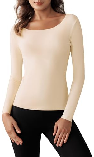 Harlamvar Damen Thermooberteile Langarm Innenfleece Winter Warme Unterhemd | Rundhalsausschnitt, Pullover, Thermooberteile, Unterwäsche, Basisschicht, Thermohemd, Thermounterhemd für Frauen