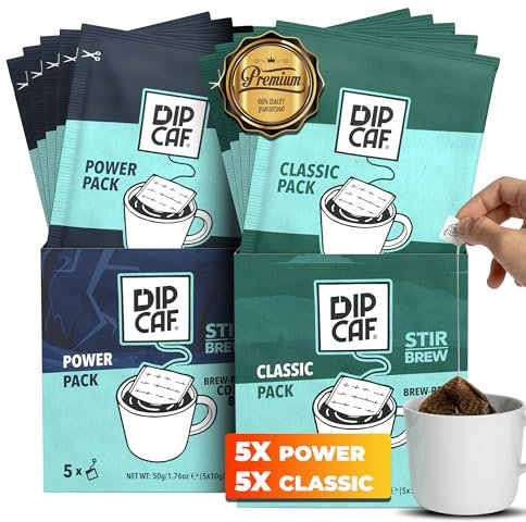 Dipcaf® Drip Coffee| 10 Stück-100g |Klassik und Power Bag mit mildem Aroma und mit intensivem Geschmack,ausgewogener Filterkaffee im praktischen Beutel | perfektes Kaffee