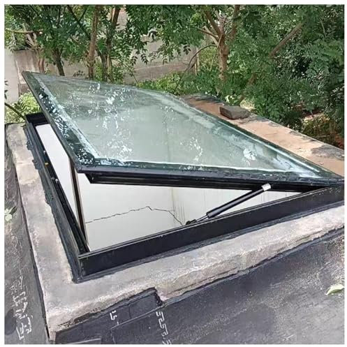 LXLZYXSF Skylight Windows for House Roof, Extra Large Roof Access Hatch Security Door Highly Sealed Basement Window Well Covers, with Double-Layer Tempered Glass(Inner LxW-59x60cm)