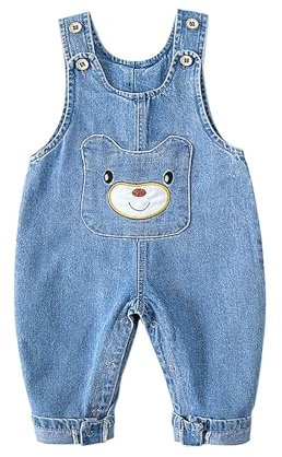Salopette in denim per bambini, con spalline regolabili, per il primo compleanno, con bottoni, jeans estetici, pagliaccetto alla moda (blu, 6-12 mesi)