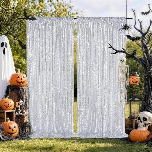 120x240cm Silber Hintergrund Hochzeit Vorhang Pailletten - 2Stück 60 x 240 cm Frühling Glitzer vorhang für Geburtstag Fotohintergrund Babydusche Brautdusche Fotowand Hintergrund Vorhang Fotoshooting