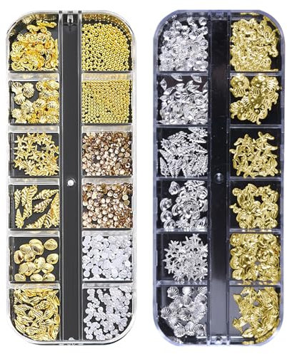 Sommer Muschel Nagelkunst Charms, Gold Strand Ozeannieten Nagelschmuck, Ozean Thema Nagel Steinchen für Frauen Acryl Nagel Ozean (Gold)