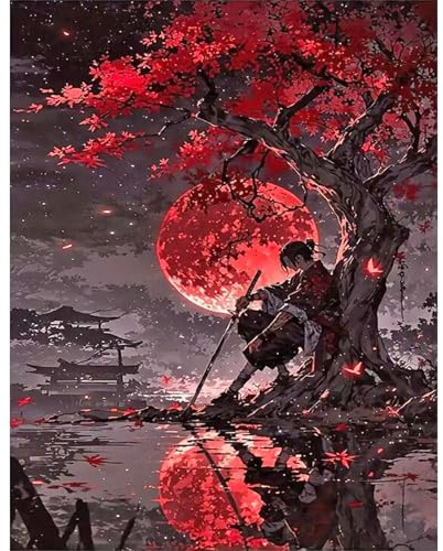 GLIDIAM 40x50cm Diamond Painting Samurai Japan, Diamant Malerei Bilder Ninja Shogun, DIY Full Drill Basteln Erwachsene, Mosaik Stickerei Kreuzstich Geschenk für Wanddeko Wohnzimmer Schlafzimmer