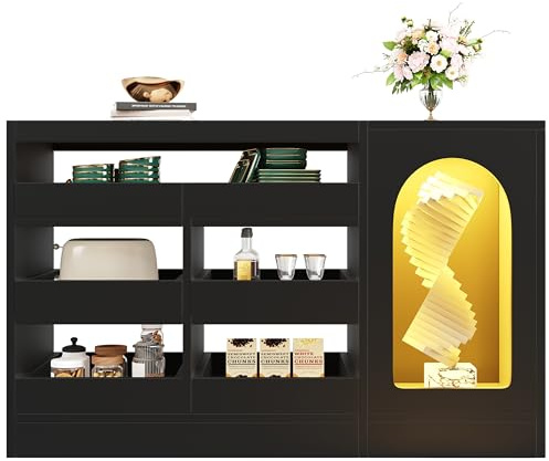 YuQozii Armario con cajones, armario de comedor negro, simple y moderno, iluminación ambiental, adecuado para dormitorio, salón, comedor, 6 cajones, puerta de armario hueco