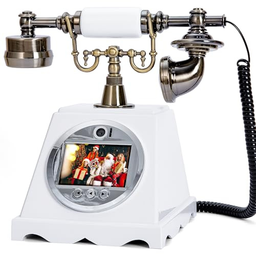 FiayaCom Video Gästebuch Hochzeit Telefon Festnetz (Art Deco, Retro Weiß)