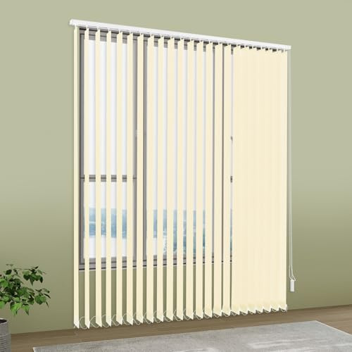 Lamellenvorhänge – Vertikale Jalousien zur Verdunkelung und Dekoration – 180x200 cm Vertikaljalousie mit Vorhangstange – für Büroarbeitsplätze, Haus und Wohnung (Weiß)