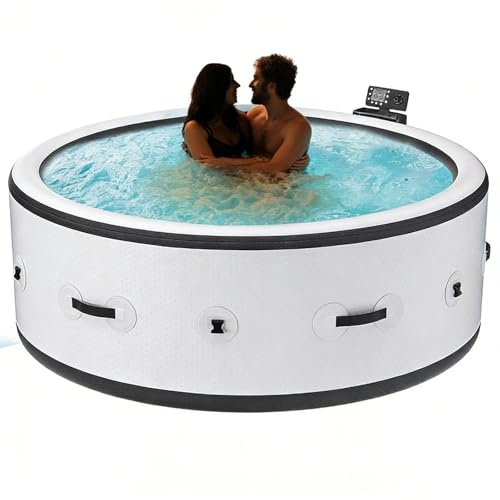 SHUMIAO Vasca da Bagno Gonfiabile da 2500 W, Vasca Idromassaggio per Piscina Termale per 4-6 Persone, 150 Getti Massaggianti E Luci LED, per Terrazza, Giardino E Spazi Esterni (206 X 206 X 71 cm)