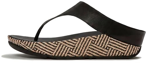 FitFlop Damen Lulu Lux Graphic-Weave Leder Zehentrenner | Skulpturale Keilsandalen mit Microwobbleboard-Dämpfung