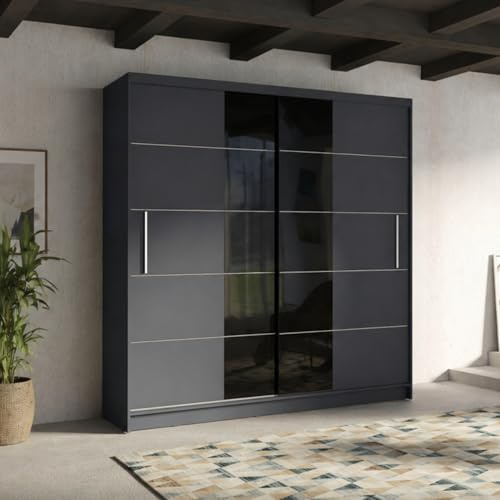 Home Collective Schwebetürenschrank Kleiderschrank Schrank mit Schiebetüren Garderobe | viel Stauraum mit 4 Einlegeböden & 2 Kleiderstangen | modern Schlafzimmer Jugendzimmer Möbel | Graphit