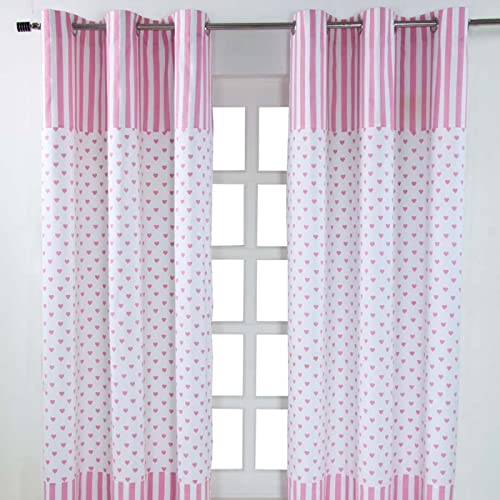 Homescapes Ösenvorhang rosa Herzen 2er-Set, 137x182 cm aus 100% Baumwolle, 2 Vorhangschals mit Herz-Muster, Vorhänge für Kinderzimmer, Küche & mehr